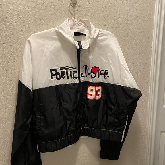Tupac Poetic Justice Black White Colorblock Graphic Windbreaker  - Picture 1 of 8